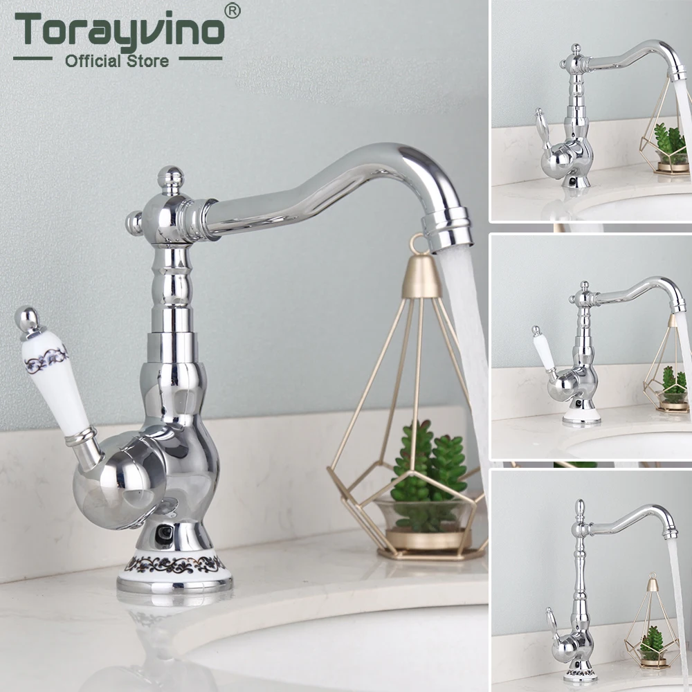 

Torayvino Chrome Polished Bathroom Faucet Single Handle Deck Mounted Basin Sink Faucet Washbasin Cold And Hot Mixer Water Tap