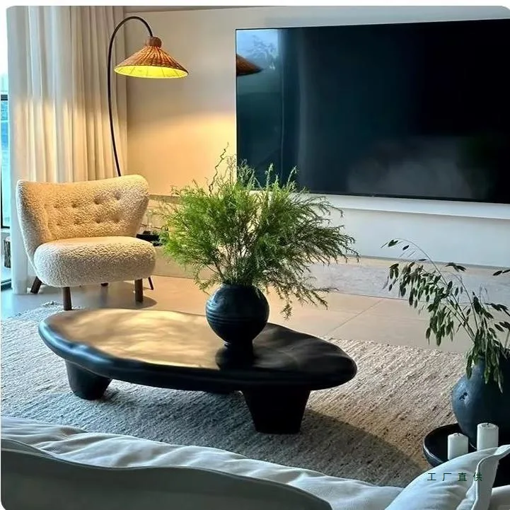 Internet celebrity cobblestone coffee table Italian minimalist tea table black