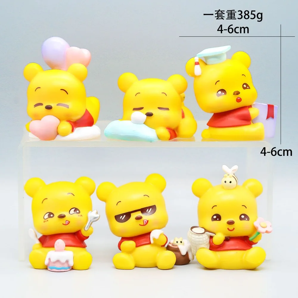 6pcs New Kawaii Anime Winnie The Pooh Doll Desktop Decoration Cartoon Cute Q Version Figure Mini Cake Model Ornament Gifts Toys