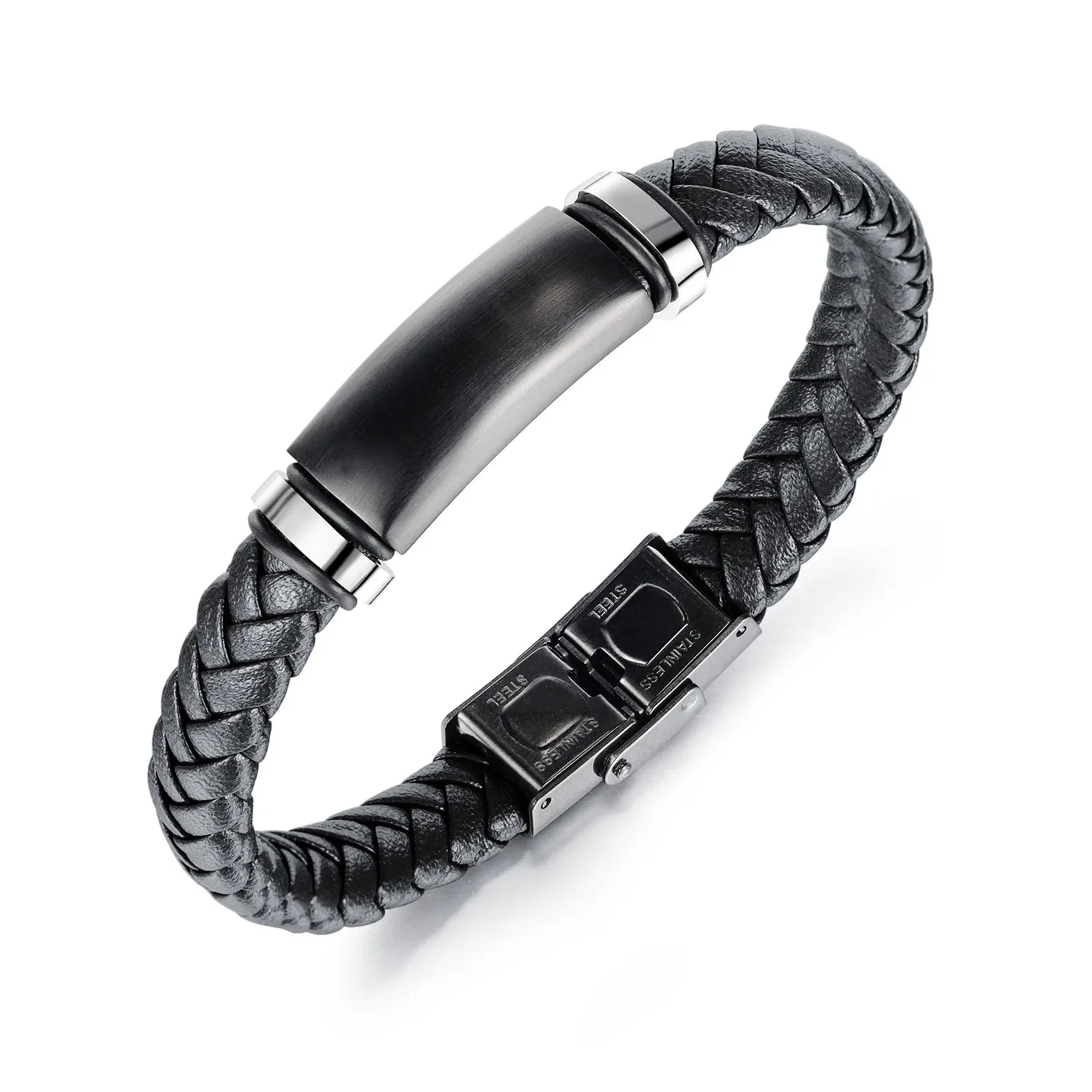 Pulsera de cuero trenzado multicapa PPW1 para hombres, brazalete magnético de acero inoxidable, regalo de joyería