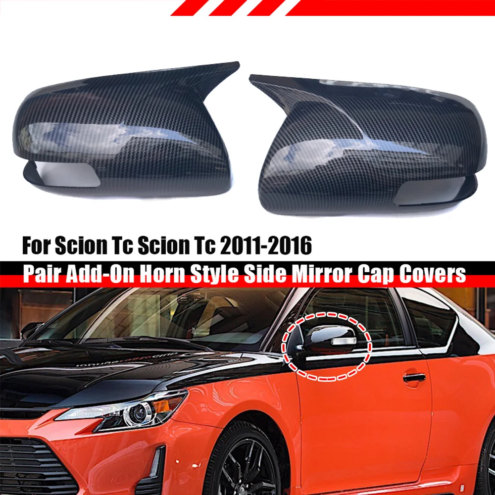 1 Pair Tape-On Add-On Horn Style Mirror Cap Covers For Toyota Camry Aurion 2006-2012 For cion Tc Scion Tc 2011-2016