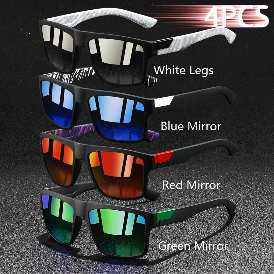4 Stück Modische Vintage Quadratische Sonnenbrillen für Herren Angeln Fahren Luxusmarken-Designer Sonnenbrillen Retro Eyewear – Detail 6