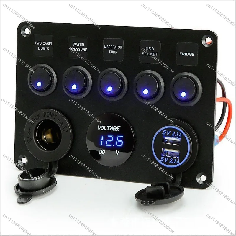 For 5-position Cat's Eye Round Switch Panel Combination USB Voltmeter Female Seat Car Modified Car Charging Panel 12-24V