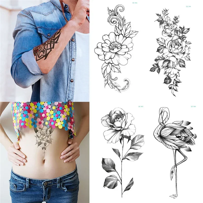 حار أسود المؤقتة الوشم هيئة الفن الوشم ثلاثية الأبعاد مقاوم للماء الوشم المؤقت ملصق الفن الرجال الذراع الساق وهمية الوشم ورقة