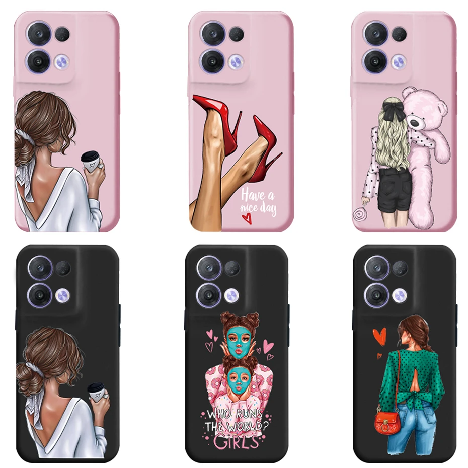 For Oppo Reno 8 5G Case Reno 8 Pro 5G Global Cute Pretty Girls Silicone Soft Painted Back Cover for OPPO Reno8 Pro + Plus Coque