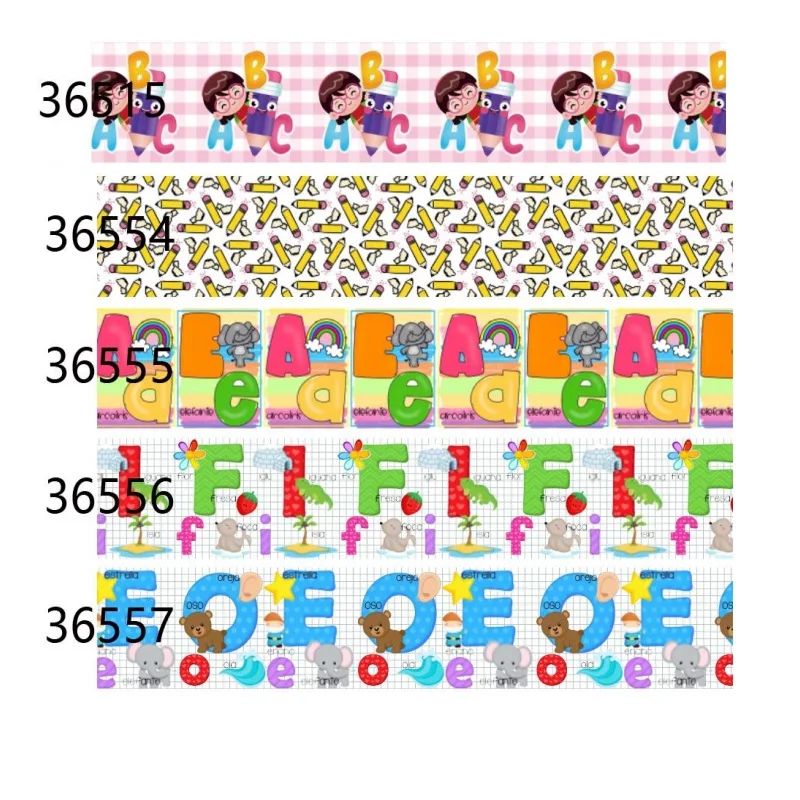 5Yards Back to School Cartoon Printed Grosgrain Ribbon Printed for Hairbows DIY Crafts Materials Accessories