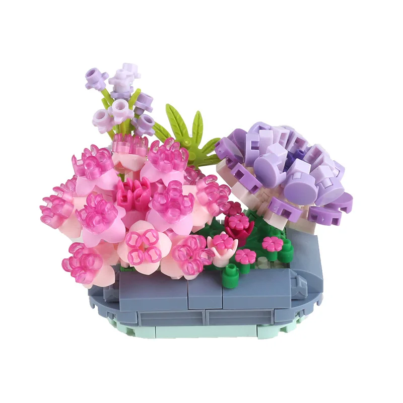 2024 Novel Succulent Plants Flower Bouquet Building Blocks Brick Toys For Children