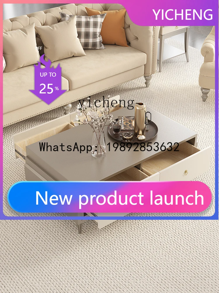 

light luxury solid wood coffee table small apartment living room coffee table TV cabinet combination