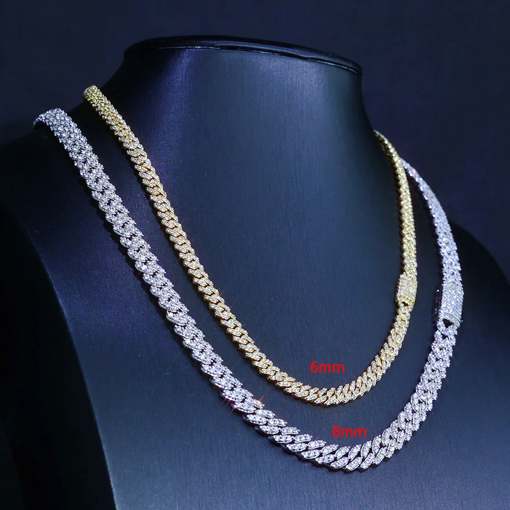 Hip Hop Luxury 6/8mm Cubic Zirconia Necklace Jewelry Women Iced Out Miami Prong 1 Row Cuban Link Chain Necklace