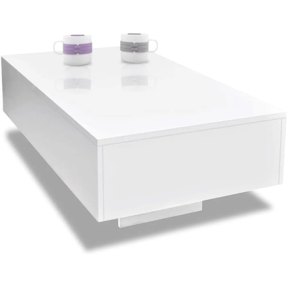 Rectangular Coffee Table High Gloss White Modern Rectangle Living Room Table, Rectangular Tea Table,Center Table for Living Room