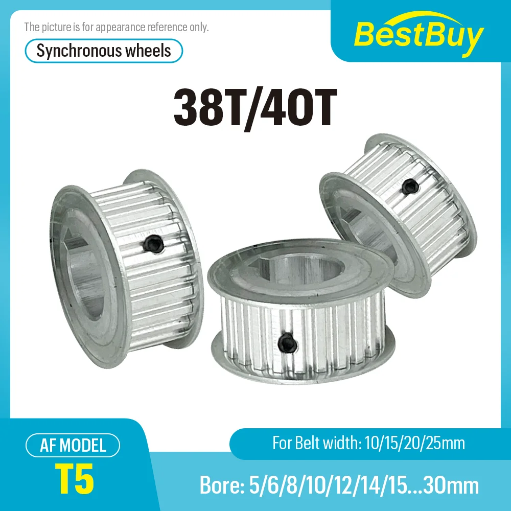 

T5 Timing Belt AF Shape Alloy 38T/40T Synchronous Wheels with Bore 8-30mm for Pitch 5mm Compatible with Width 10/15/20/25mm