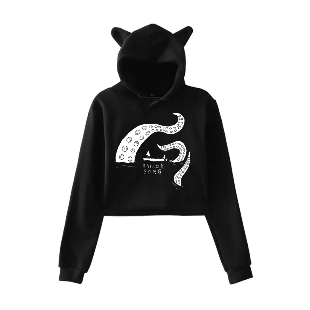 Gigi Perez Sailor Song Cat Ear Hoodie Women Long Sleeve Sweatshirts Casual Streetwear Crop Tops