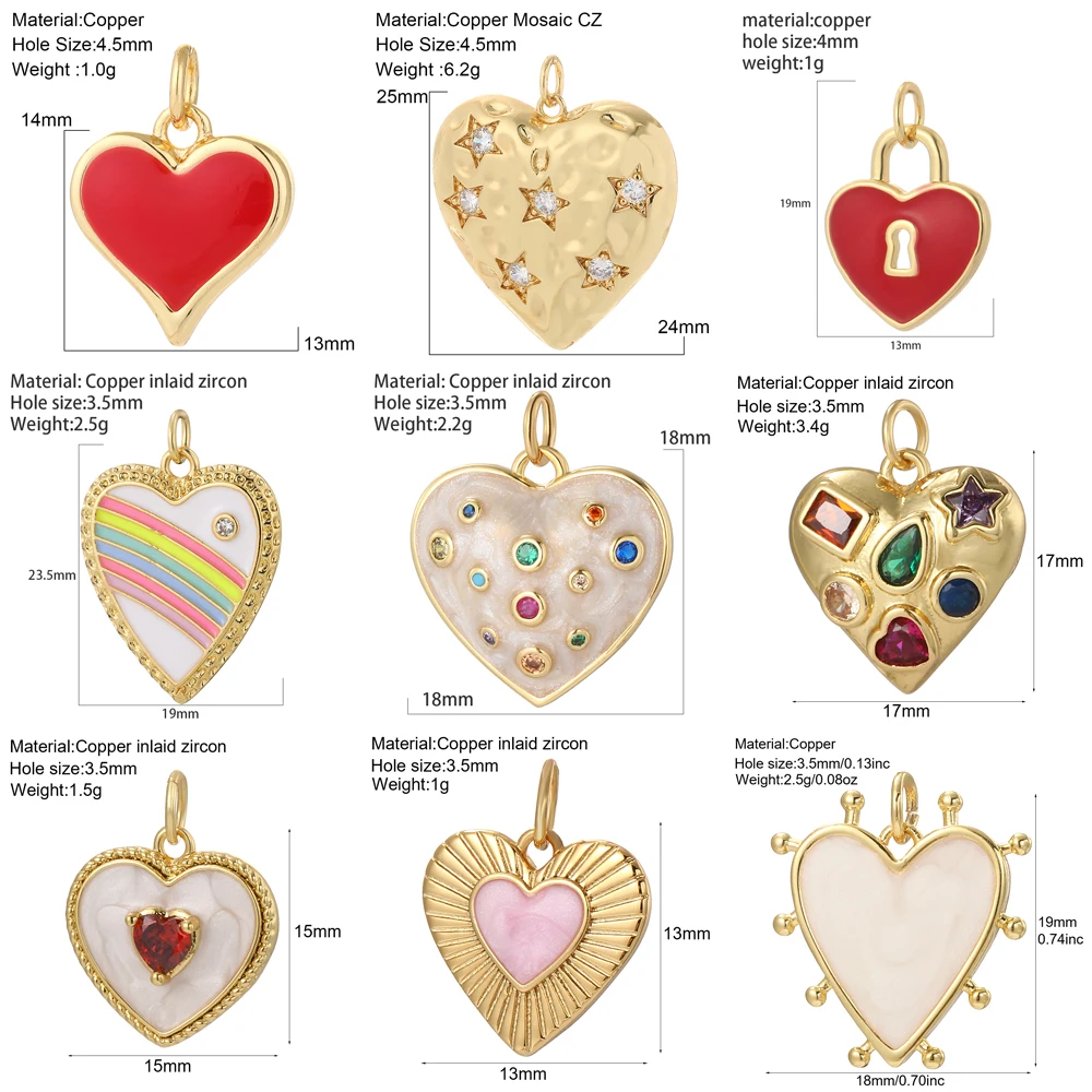 Cute Hearts Charms Diy Earrings Bracelet Necklace Accessories Gold Color Charms for Jewelry Making Supplies Excellent Quality