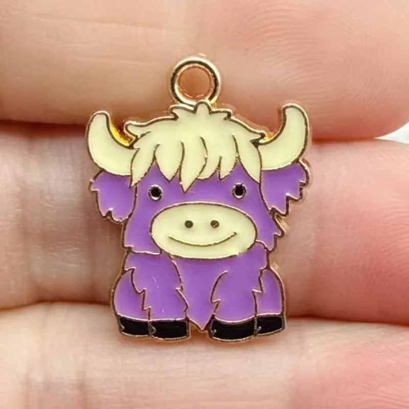 10pcs Enamel Highland Cow Charms for Jewelry Making DIY Cartoon Animal Charms Necklaces Pendants Earrings Accessories