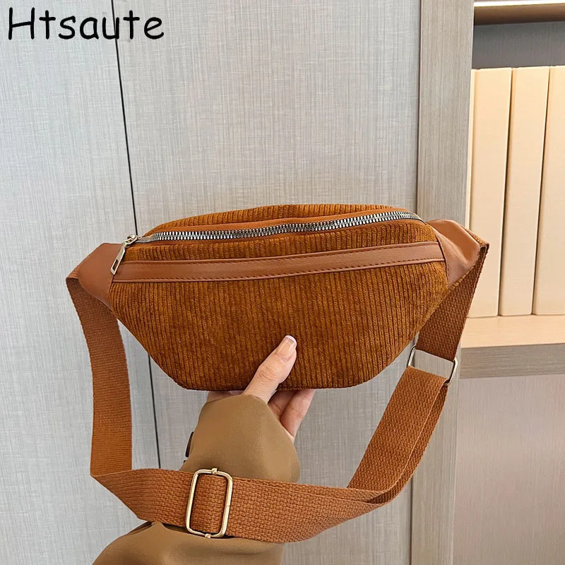 Corduroy Women\'s Waist Bag Small Canvas Ladies Shoulder Crossbody Bags for Women 2023 Fanny Pack Fashion Phone Female Chest Bag