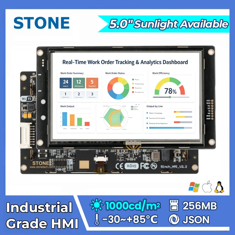 STONE A 5.0 Inch Industrial TFT LCD HMI Display Panel 800×480 Capacitive Touch Screen RS232 RS422 RS485 TTL GUI Design Software