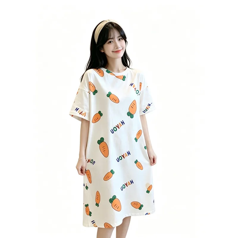 Summer Short Sleeve Nightgowns for Women Korean Cute Cartoon Sleepwear Night Dress Nightdress Femme Home Nighty Casual wear