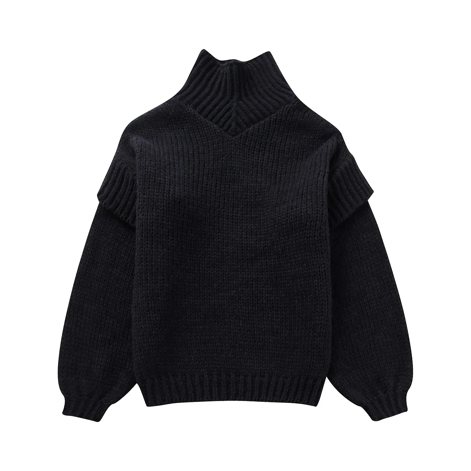 

Solid Knit Turtlrneck Double Lantern Sleeve Women Pullover Thick Warm Oversized Loose Top Sweater 2023 Fall Winter Chic Knitwear