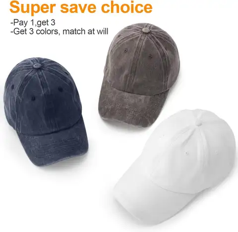 MEINICY 3 Packs Washed-Cotton Plain Baseball Cap, Adjustable Dad Hat