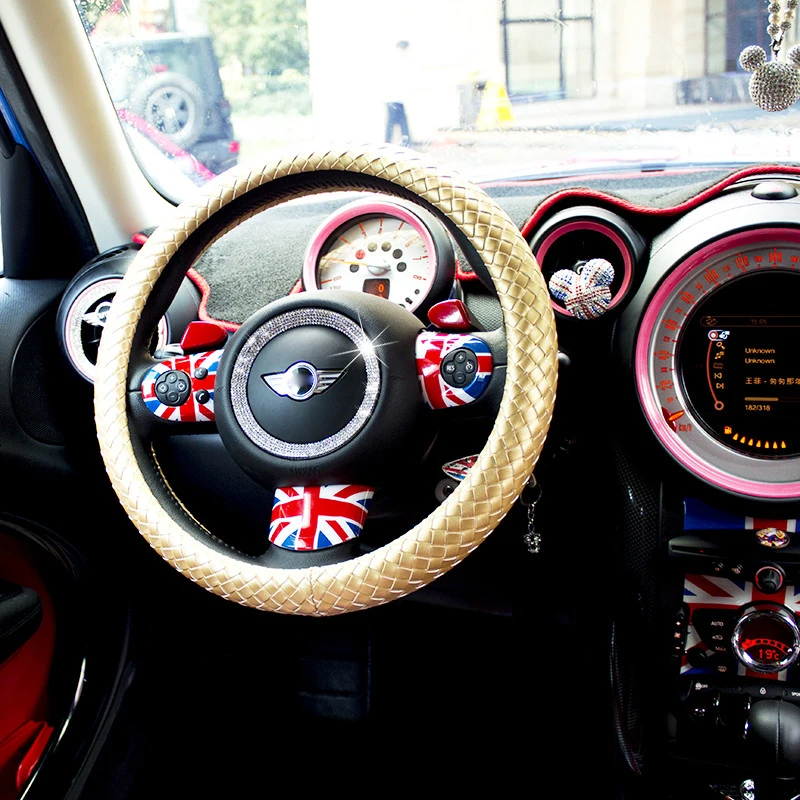 For Mini Cooper R55 R56 R57 R58 R59 R60 Clubman Countryman Car Bling Steering Wheel Decal Sticker Interior Accessories Diamond