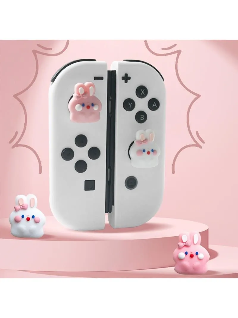 Juste de capuchon de poignée de anciers de pouce souple en silicone lapin rose mignon pour Nintendo Switch, Oled, Lite, NS Joy-con, protecteur de boîtier de anciers de pouce