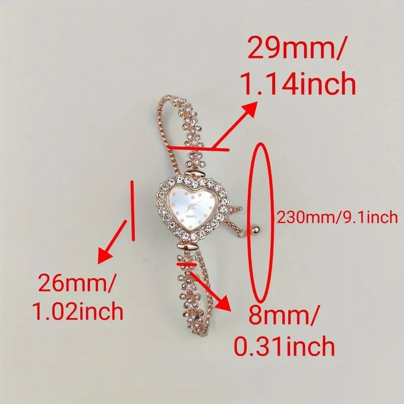 Stylish Cute Heart & Sparkling Rhinestone Quartz Women\'s Watch - Chic, Adjustable, and Accurate