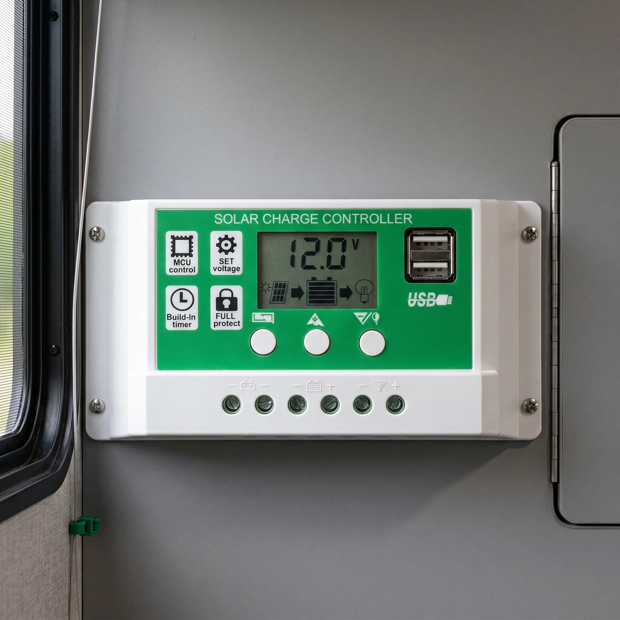 Solar Charge Controller 12V 24V Auto Sensing 10A LCD Display Dual USB for Lithium Lead Acid Batteries