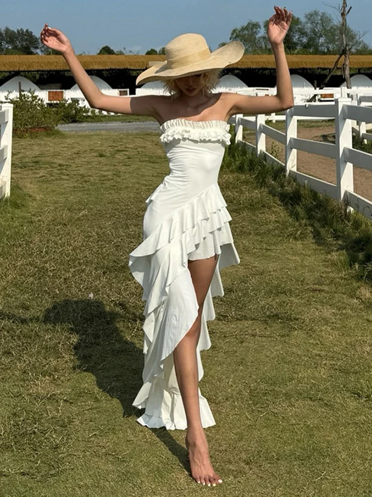 

BluWin Y2K Tierred Maxi Dress Women Chic Summer Trend Irregular Split Hem Wrap Elegant Beach Club Party Vacation Vestidos