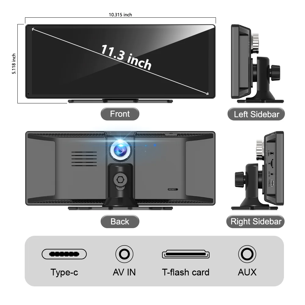 11.30 "لاسلكي Carplay 4K GPS Track Playback Multi-UI ADAS CarPlay GPS Navigation Dual Record DVR