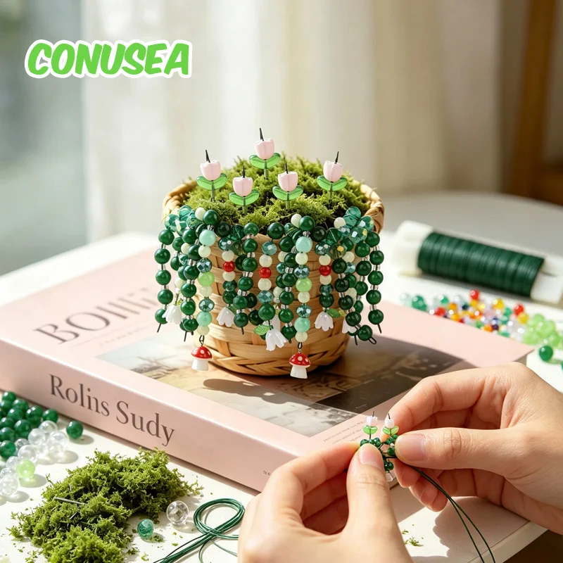 Craft Kit Green Glass Bead Plant Set Succulent-Themed Jewelry Beads Complete Kit Plant Leaves Flower Desktop Home Decoration