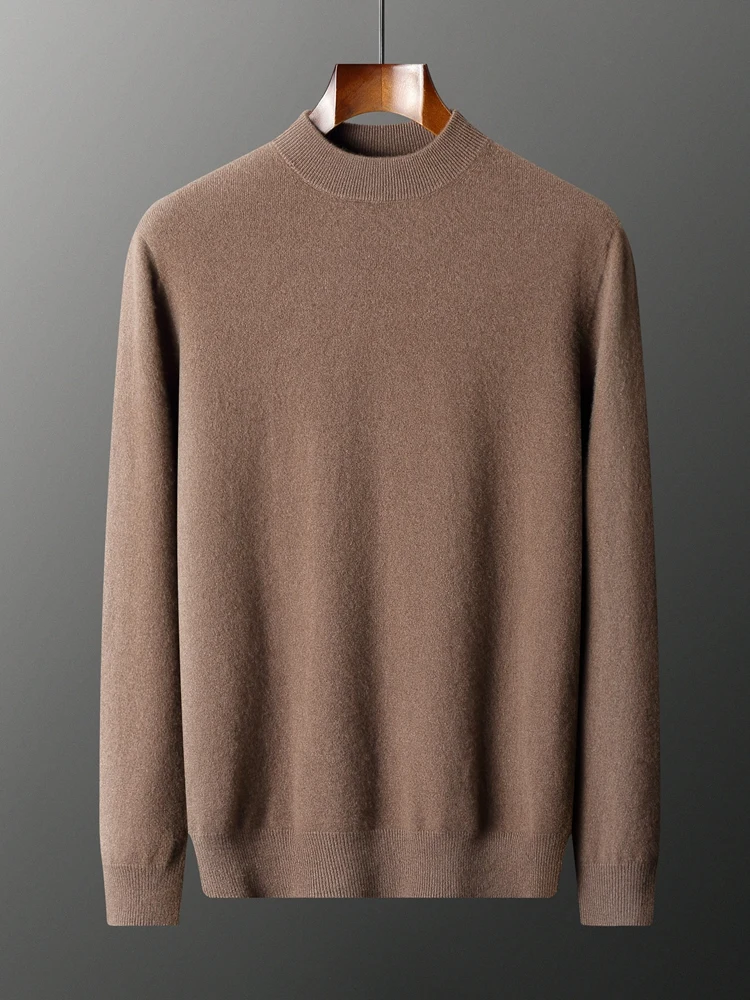 

TLOML New Men's 100% Cashmere Sweater Mock Neck Pullover Autumn Winter Soft Cashmere KnitwearBasic sweater Highqualit Comfy Top
