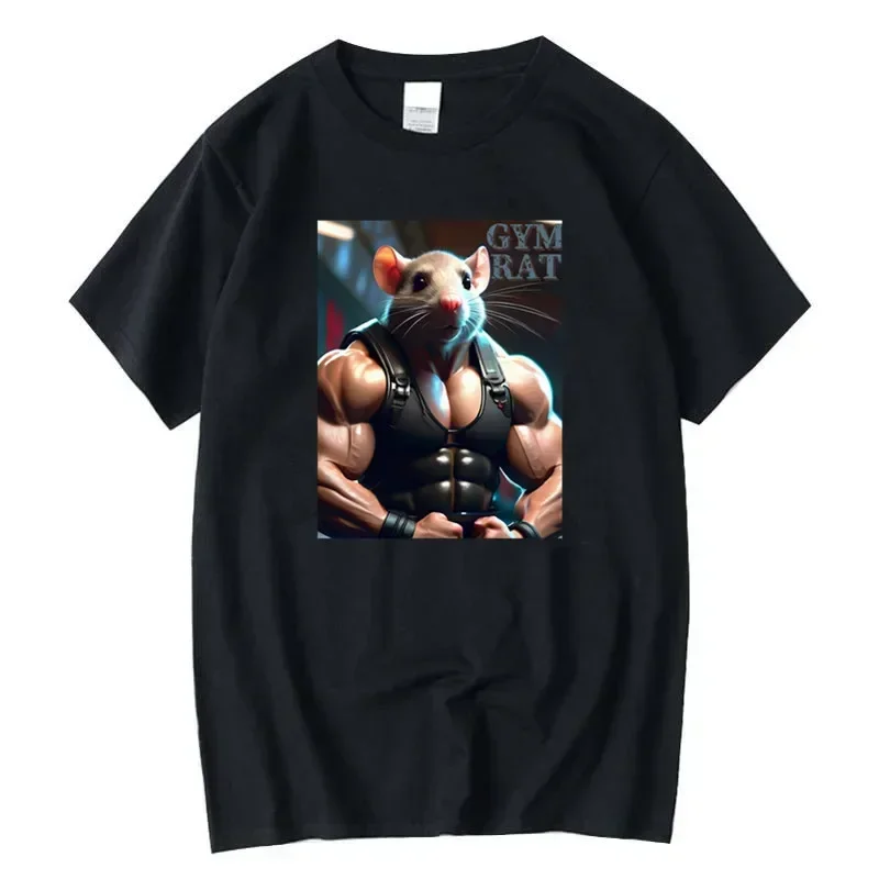 Funny Gym Rat Fitness Bodybuilding Washed Vintage T-shirt Men Tops Men's Crew Neck T-Shirts Cotton Hip Hop Short Sleeve Tshirts