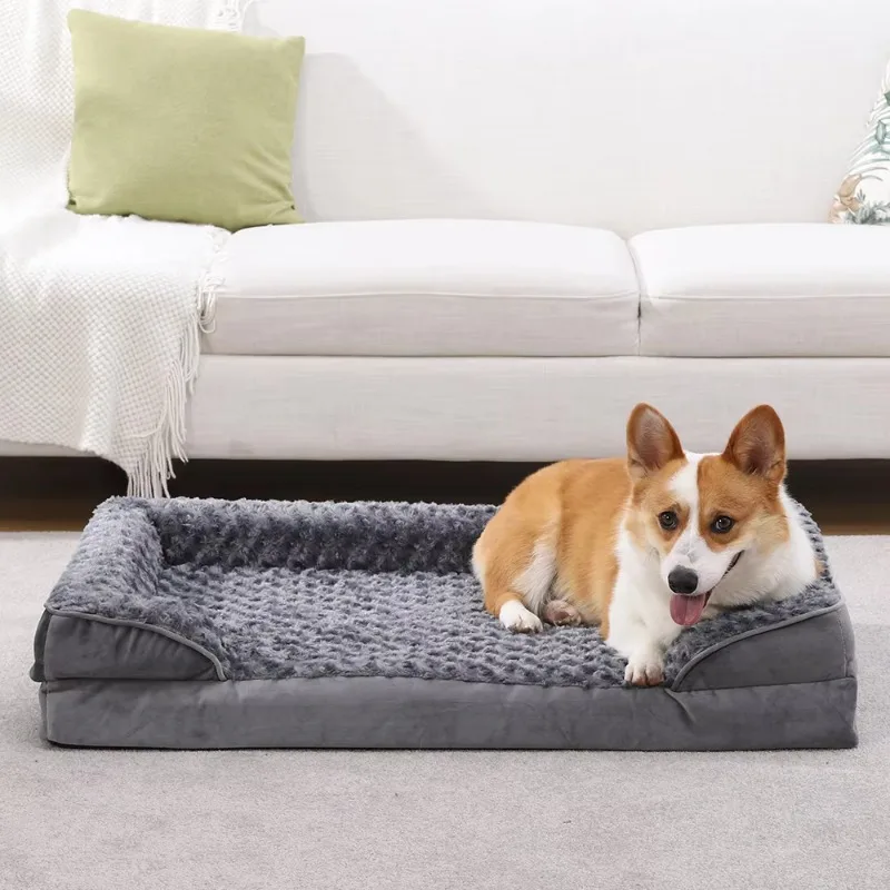 

Factory Wholesale Hot Sale Modern Solid Foam & Fiber Luxury Orthopedic Dog Sofa Pet Bed with Removable Cover for Dogs