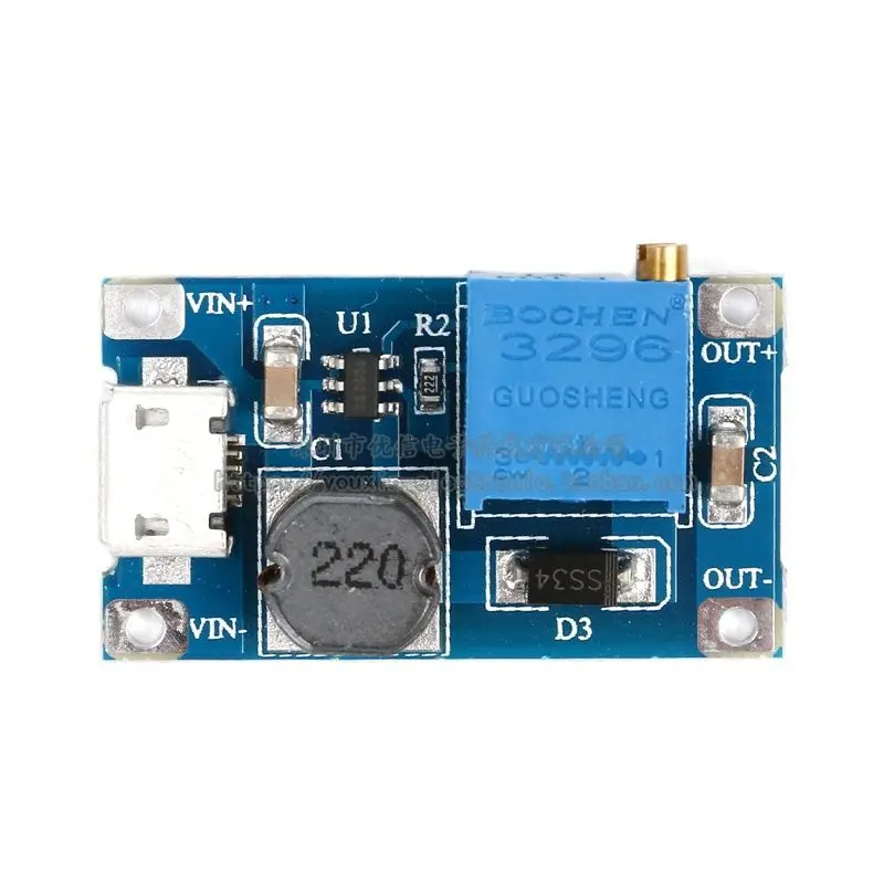 DC-DC Adjustable Boost Module 2A Board with USB Micro Charging Port Input for Electronic Components