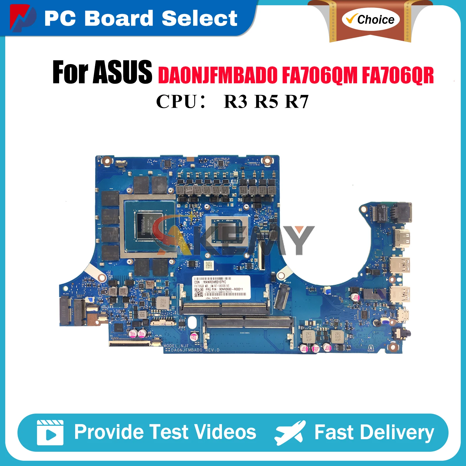 

DA0NJFMBAD0 Материнская плата для ноутбука ASUS TUF Gaming FA706QM FA506Q FA706QR Материнская плата для ноутбука с процессором R3 R5 R7 100% tests OK stk