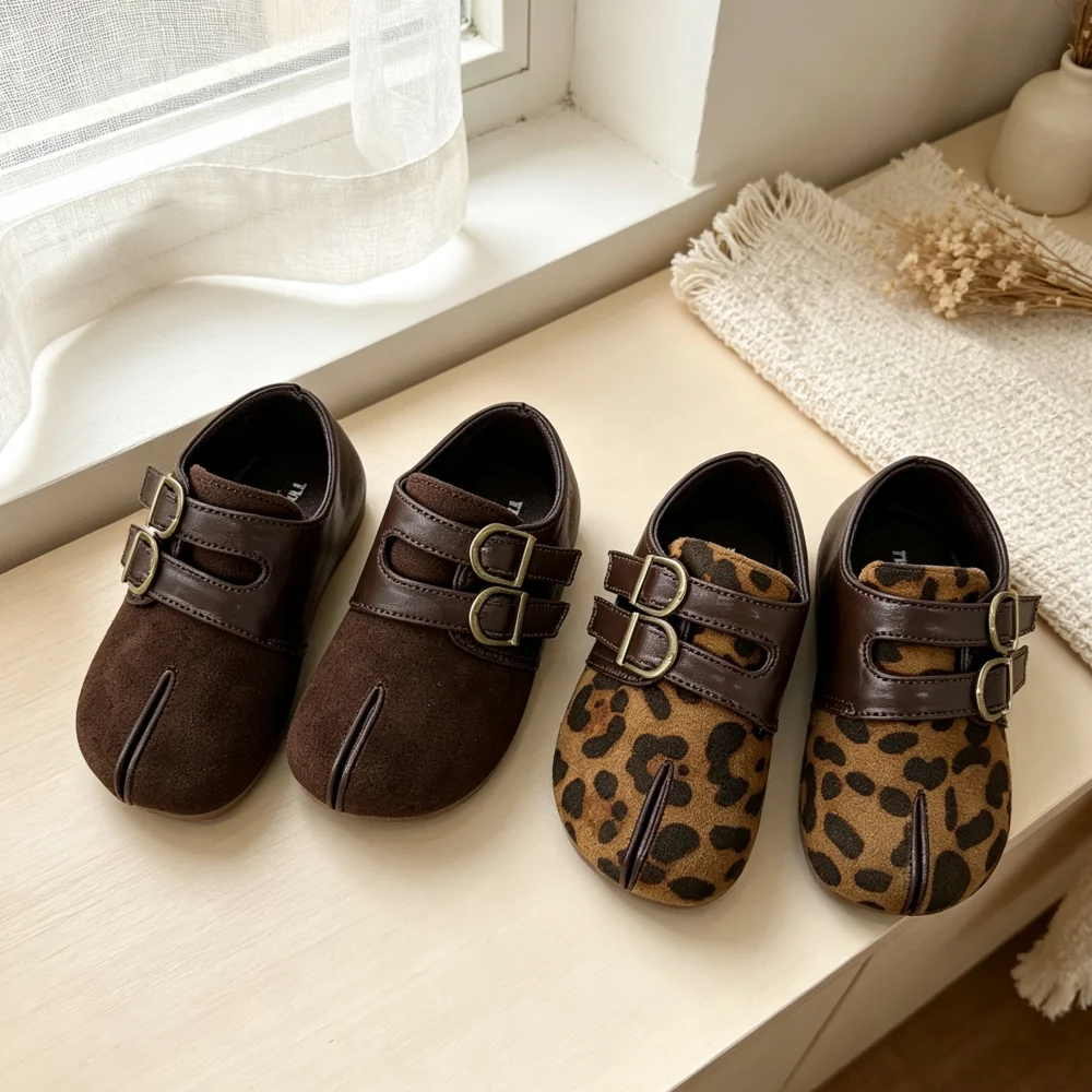 Animal Print Suede Leather Shoes for Toddler Girls 2026 New Autumn Kids Mary Jane Flats Non-slip Trendy Retro School Party Shoes