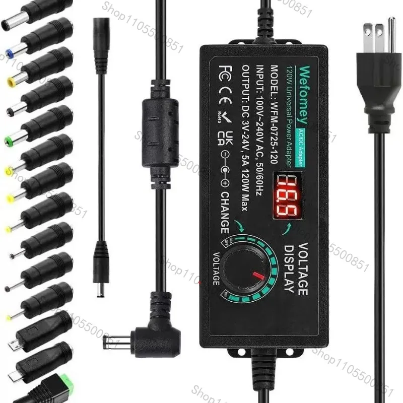 AC to DC Power Supply Adjustable Laboratory Supply Power Source 3V-24V-3A Portable Universal Adapter EU/US Plug Alligator Clip