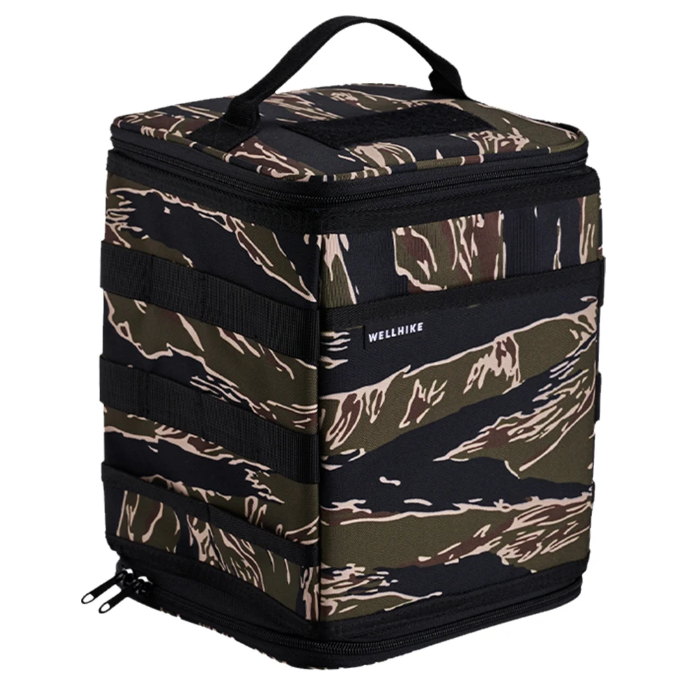 

9.8L Camping Storage Bag Large Capacity Travel Tableware Handbag Tiger Stripes Outdoor Cookware Organizer for Family Activities