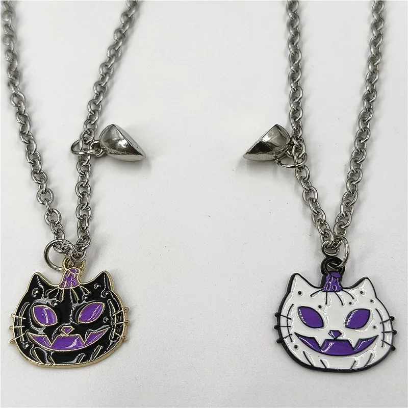 POPACC Couple Necklace Creative Jewelry Funny Face Cat Pendant Necklace for Women European and American Halloween Pendant