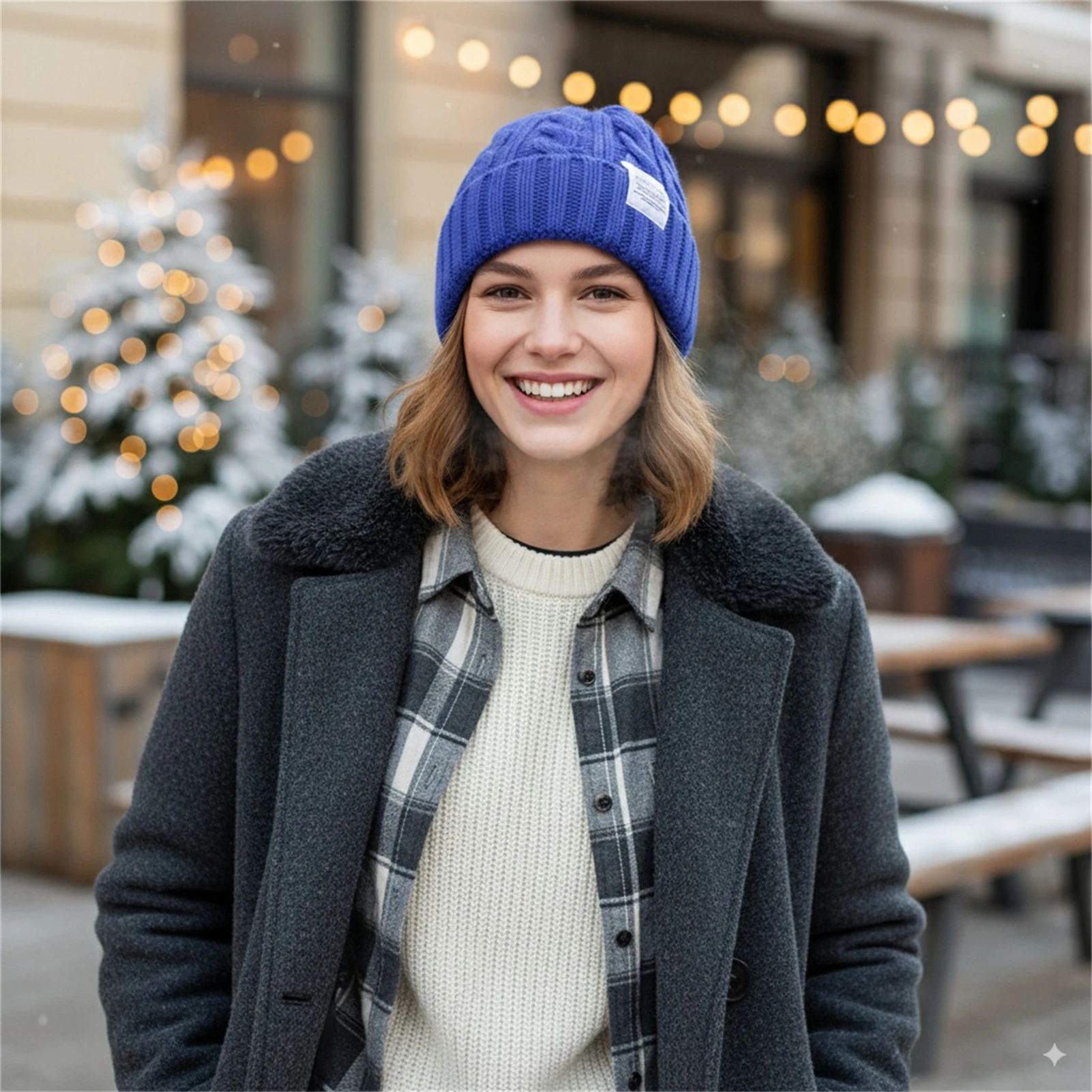 Warm Beanie Woolen Knit Hat for Winter Outdoor Commute Women's Fashionable Hats Soft Adjustable Cap Travel