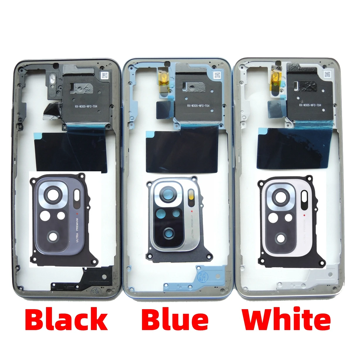 For Xiaomi Redmi Note 10s Middle Frame + Camera Glass Lens With Volume Button Front Housing Middle Bezel Chassis Parts