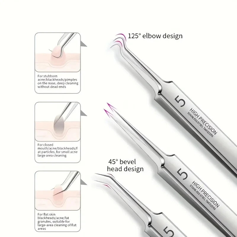 Stainless Steel Blackhead Remover Kit 3 5 8-Piece Professional Pimple Popper Set For Acne Blemish Extraction image 4