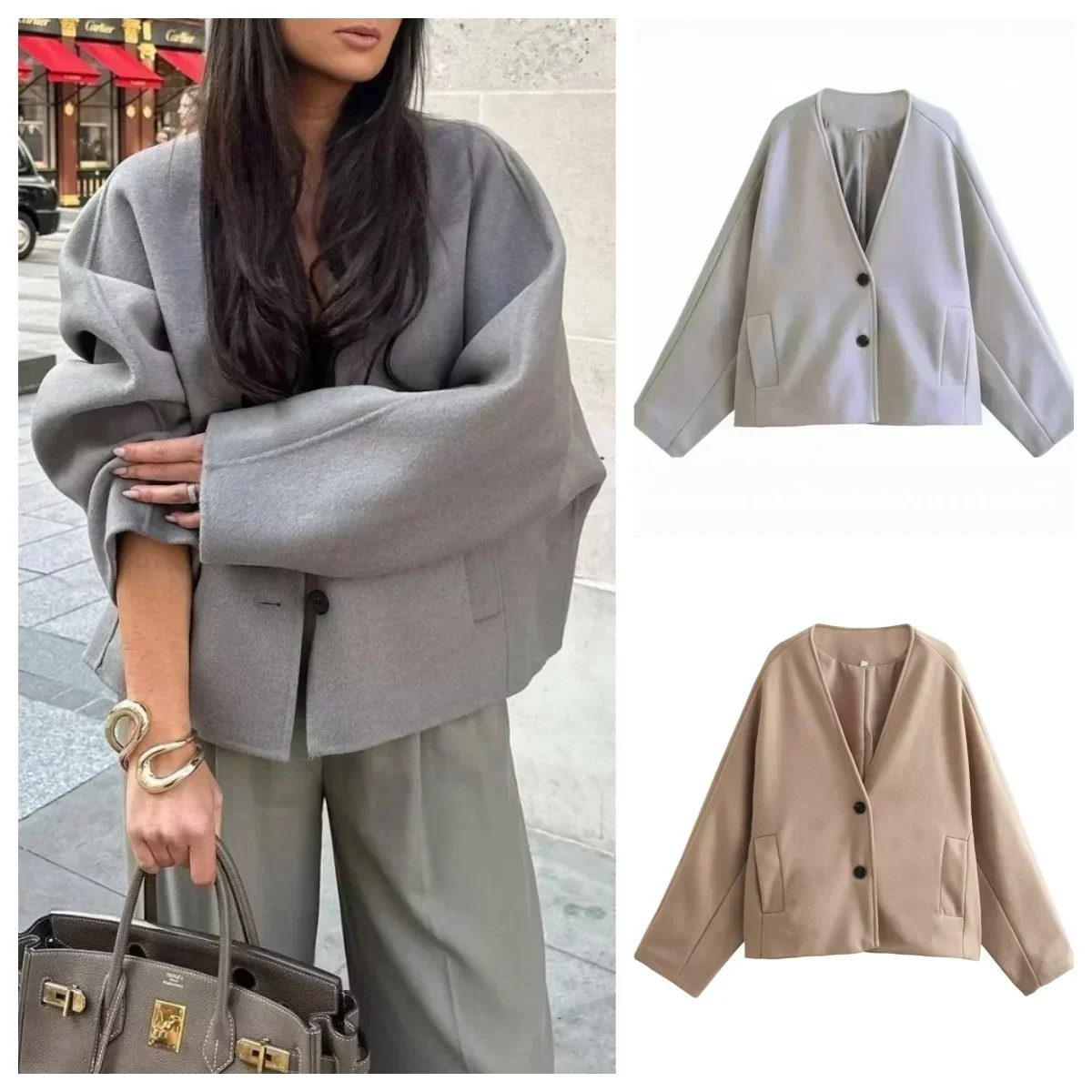 

Женский винтажный однотонный пиджак, модный свободный однобортный пиджак с длинными рукавами и карманами, женские пальто, шикарное женское пригородное пальто