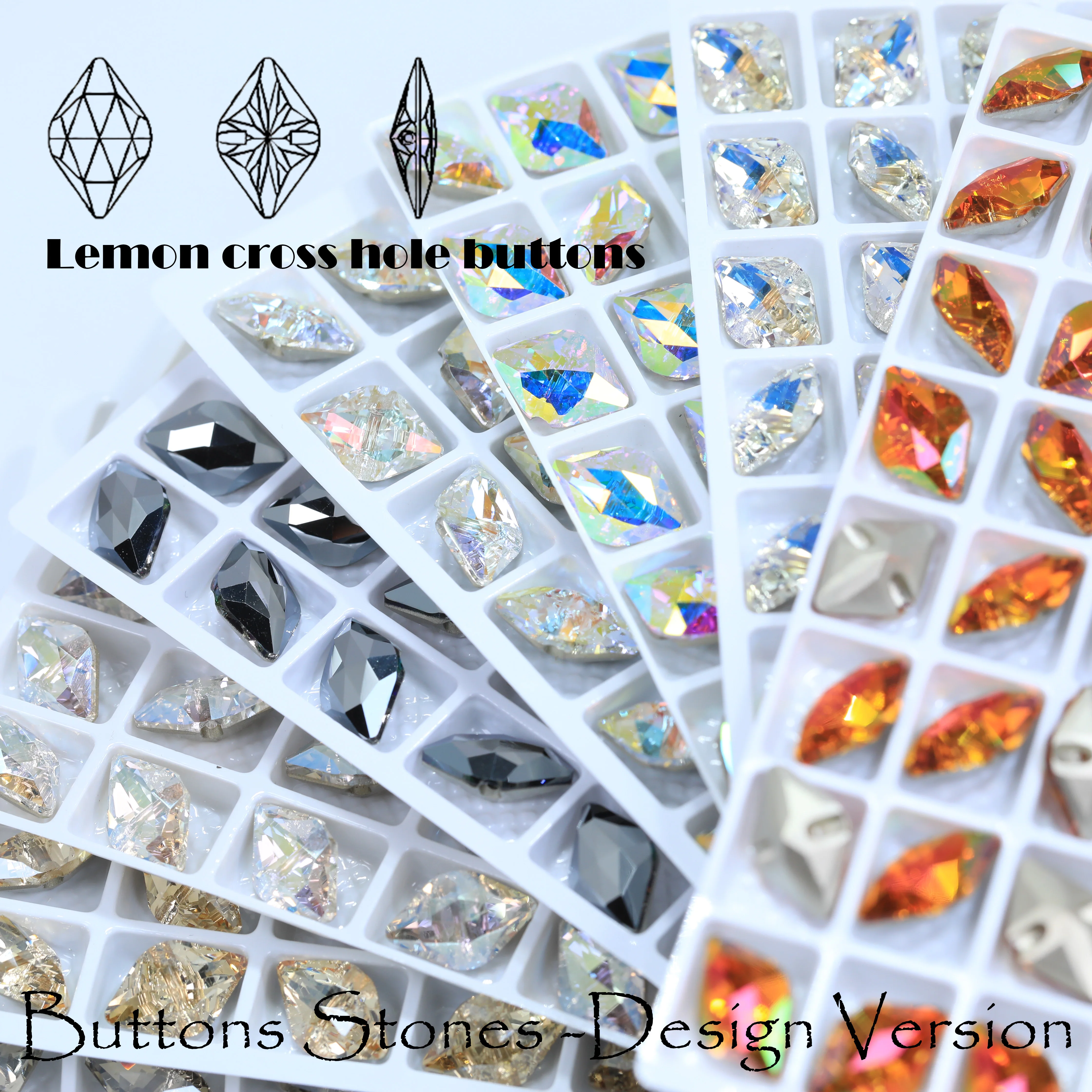 Zitronenförmige Kristallknöpfe mit Kreuzloch für DIY-Nähprojekte, Hochzeitskleider, Blusen, Kinderkleidung, Vorhänge und Taschendekoration – Detail 5