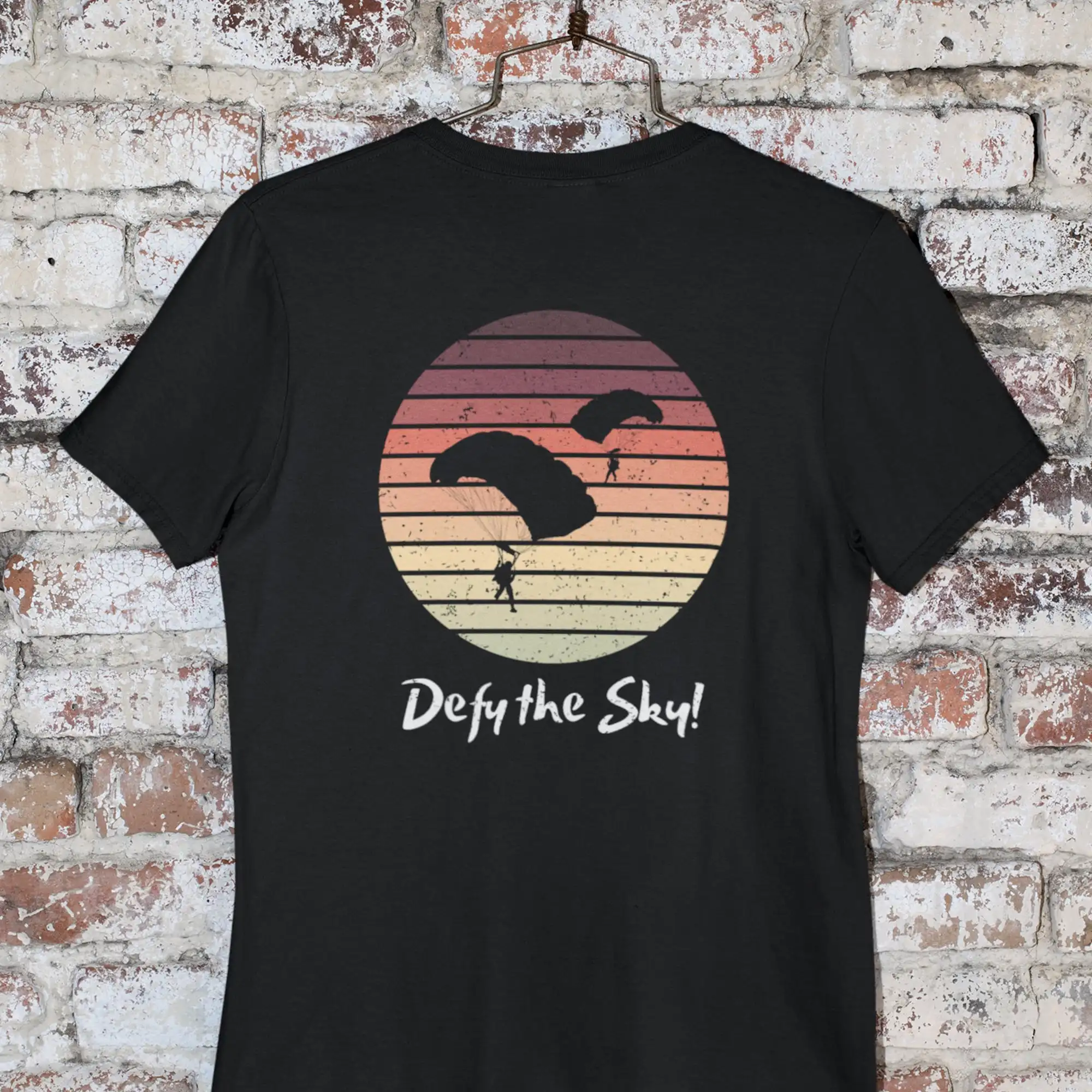 Defy The Sky Retro Sunset Dive Parachute Jump Vintage T Shirt Perfect