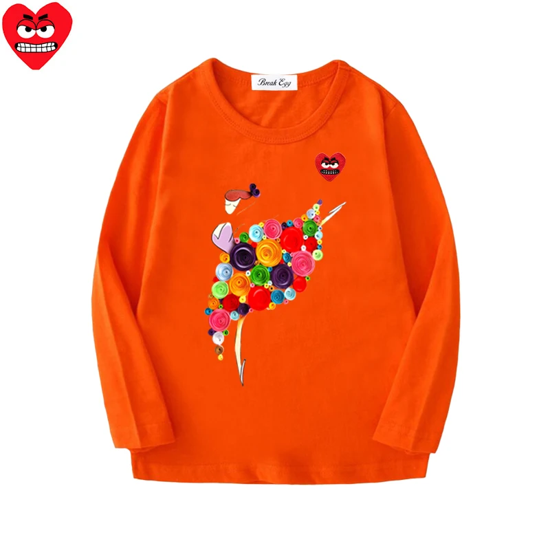 Dancer Printing Boy Girl T-shirt Cotton Cartoon Red Snag Heart Embroidery O-neck Long Sleeved Straight Summer T-shirt