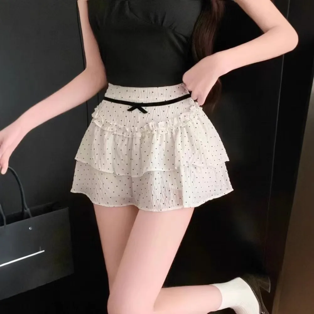 

2025 new ballet style white polka dot cake skirt, fluffy skirt, A-line short skirt, fashionable, comfortable and casual