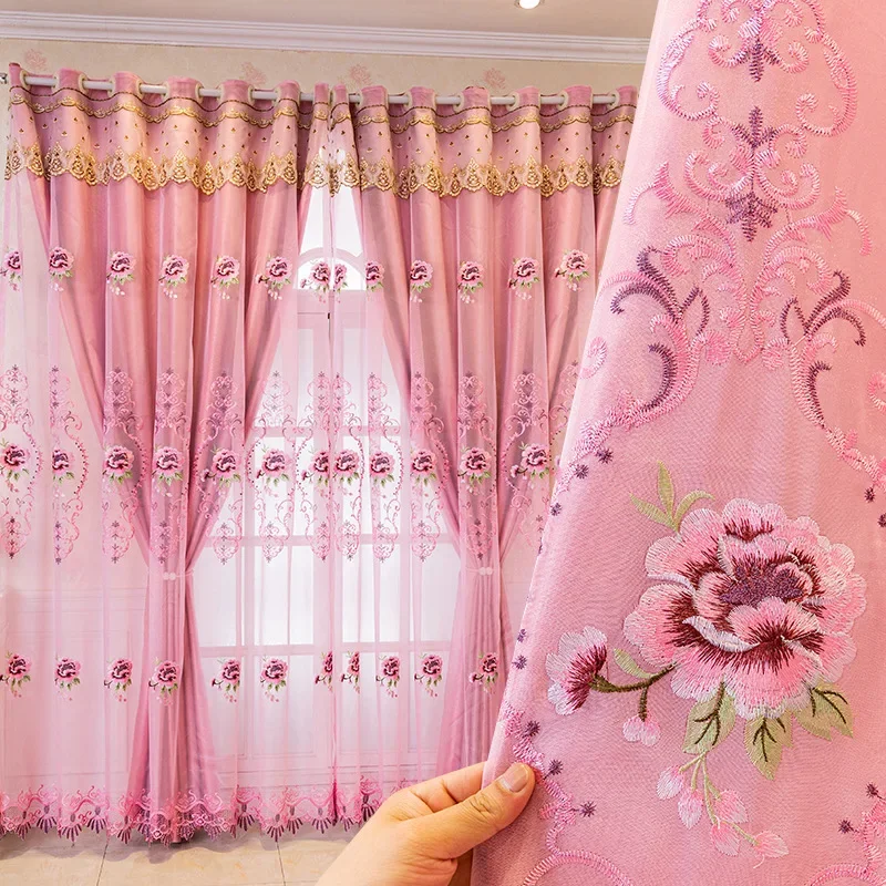 

Double-layer Gauze Embroidery Curtains for Living Room Bedroom European High-end Noble Blackout Cloth Gauze Integrated