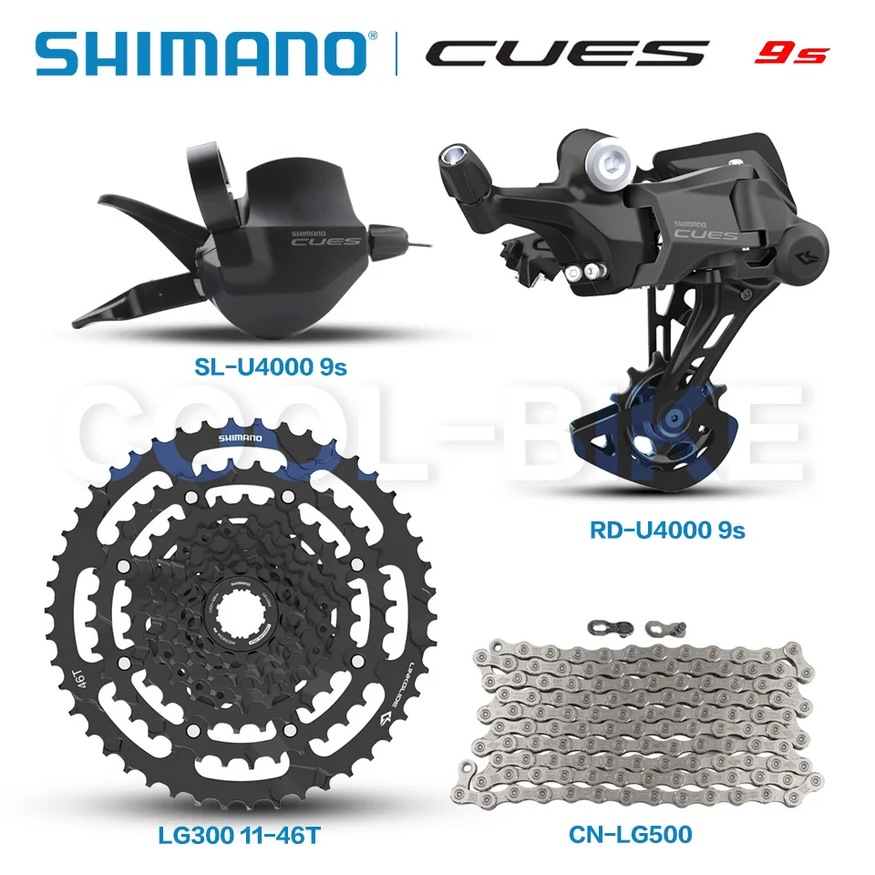 

Shimano CUES U4000 9s Groupset SL-U4000 RD-U4000 RD-U3020 RD-U4020 LG300 Кассетная звездочка LG500 Цепь MTB Велосипедная часть