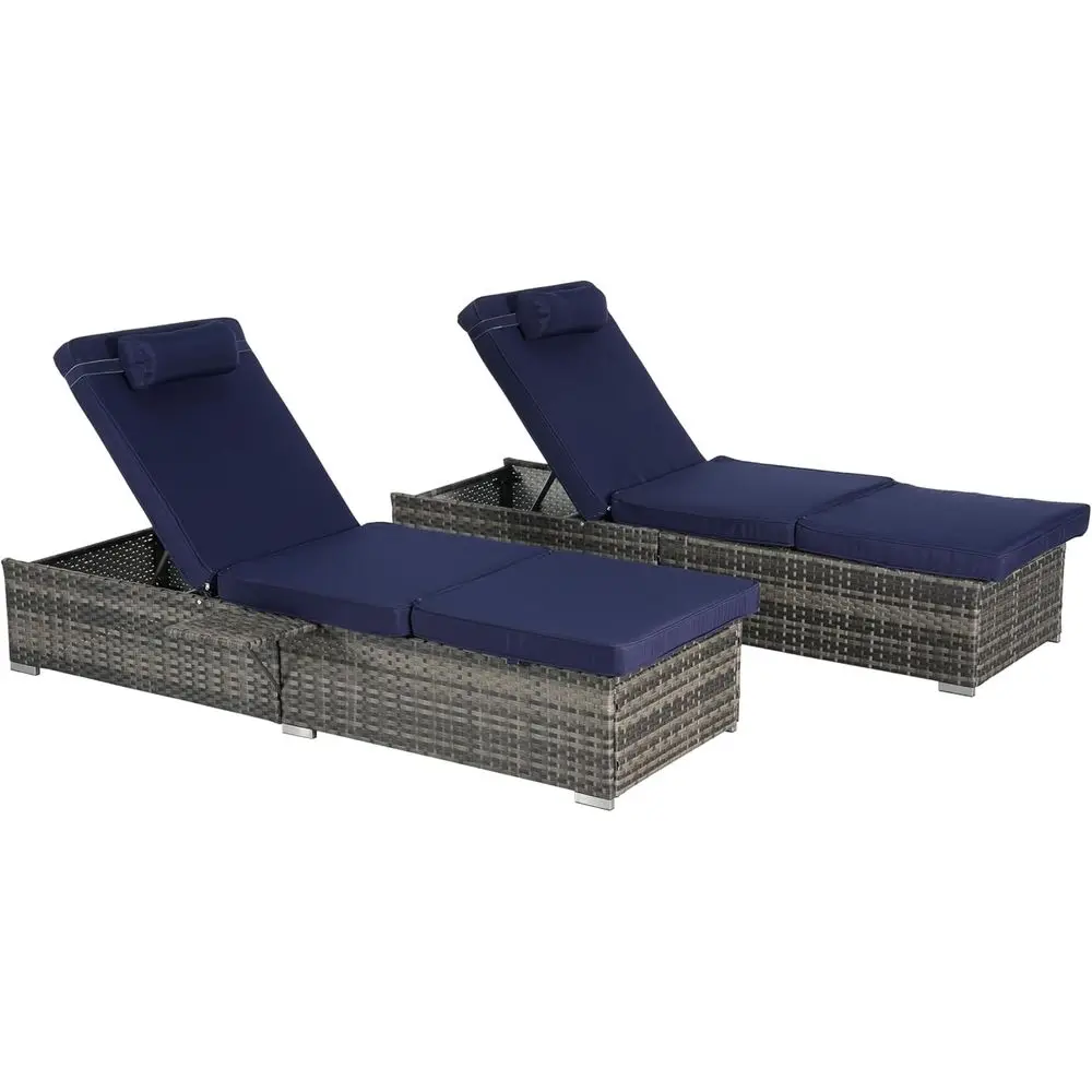 2-Piece Outdoor Patio Rattan Lounge Set with Storage, Adjustable Recliners, Table, and Cushions for Poolside, Beach, or Garden